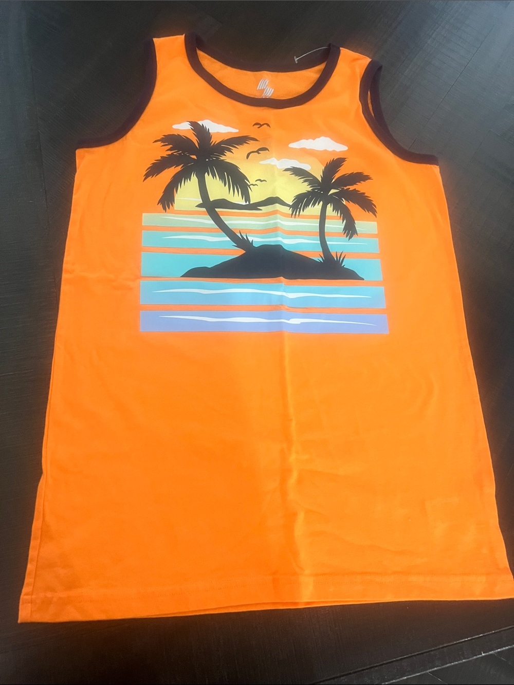 Kids Orange Palm-Print Tank Top with Contrasting Trim